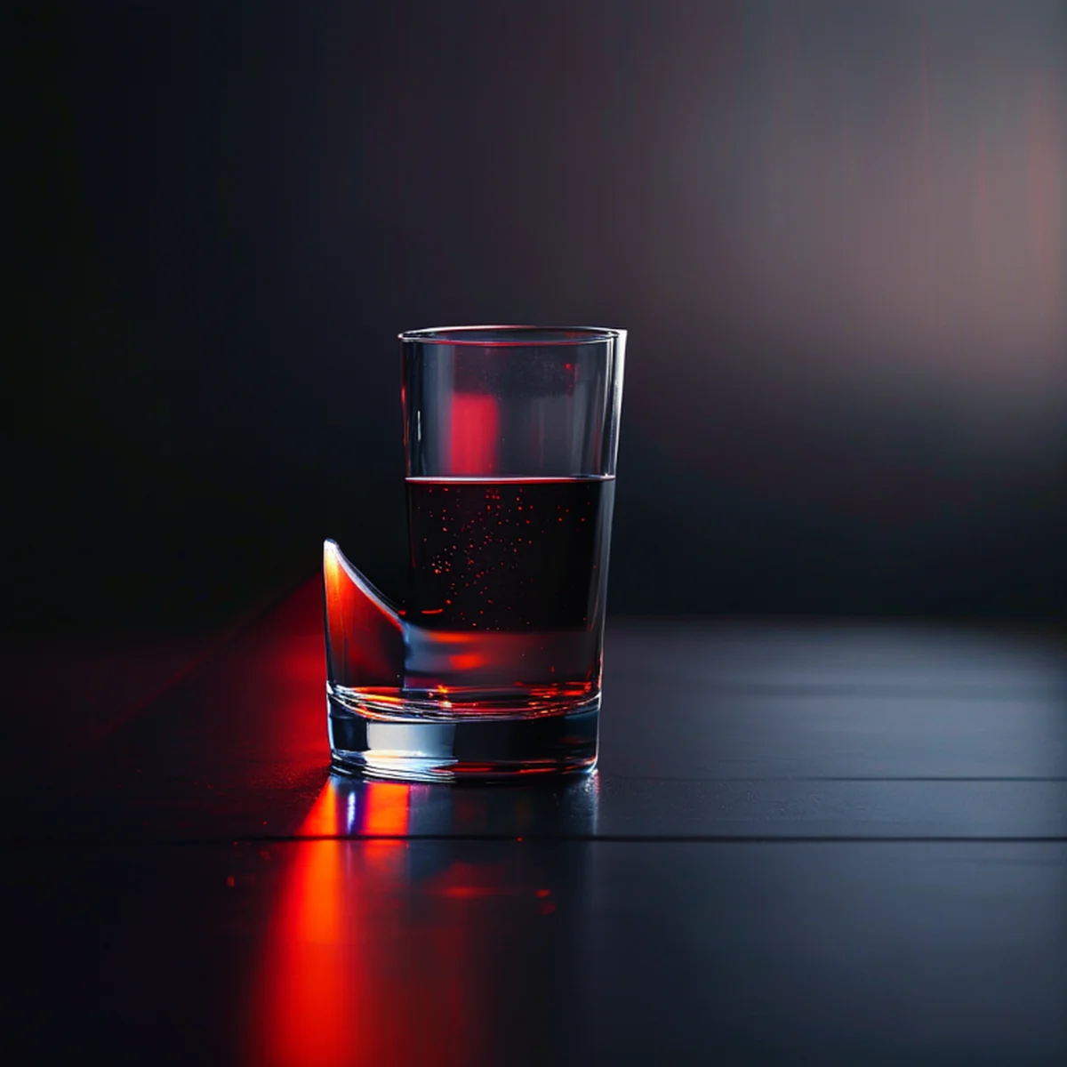 Un vaso de chupito con licor transparente sobre una superficie oscura.