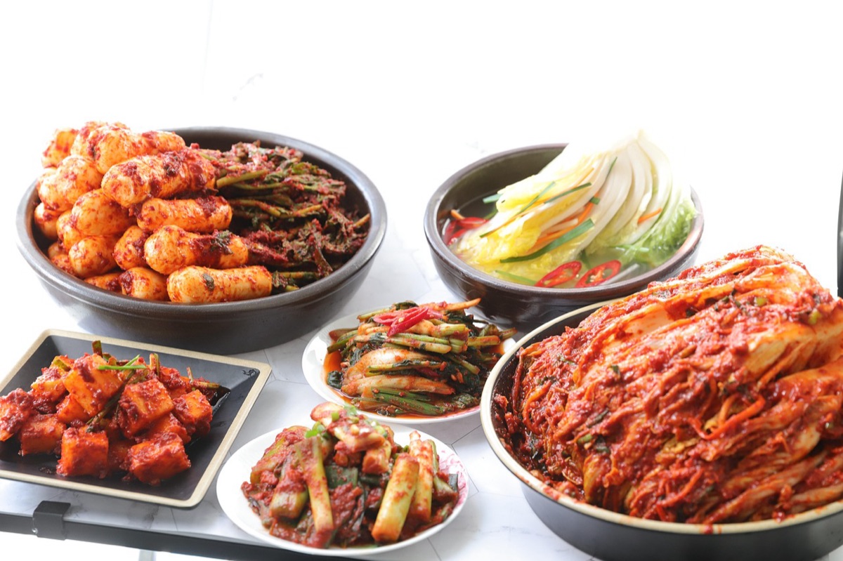 traditional korean pancake with side of kimchi